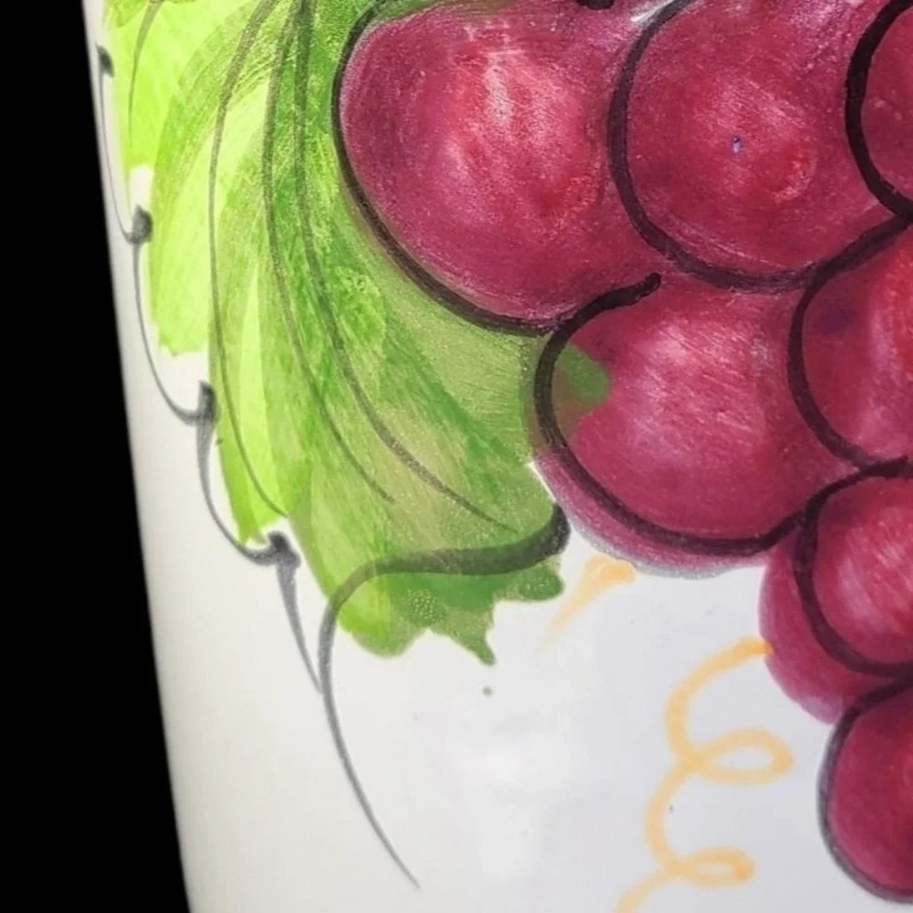 Pier 1 Terra Cotta Wine Chiller Utensil Holder Purple Grapes Hand Painted Italy